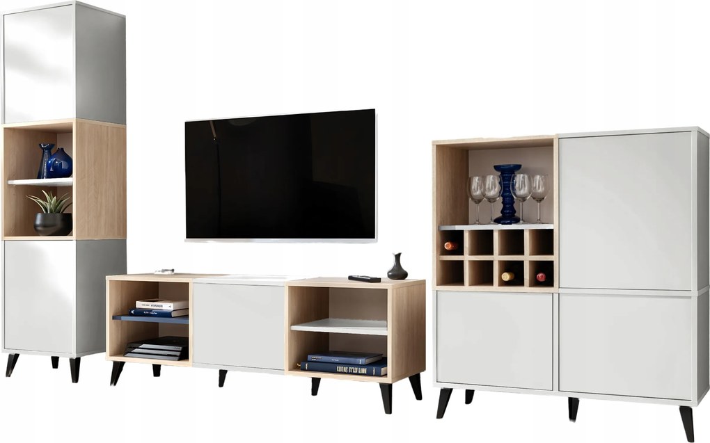 Komodee Fondi Nappali Bútor Bortartóval, Fehér, Halszálka