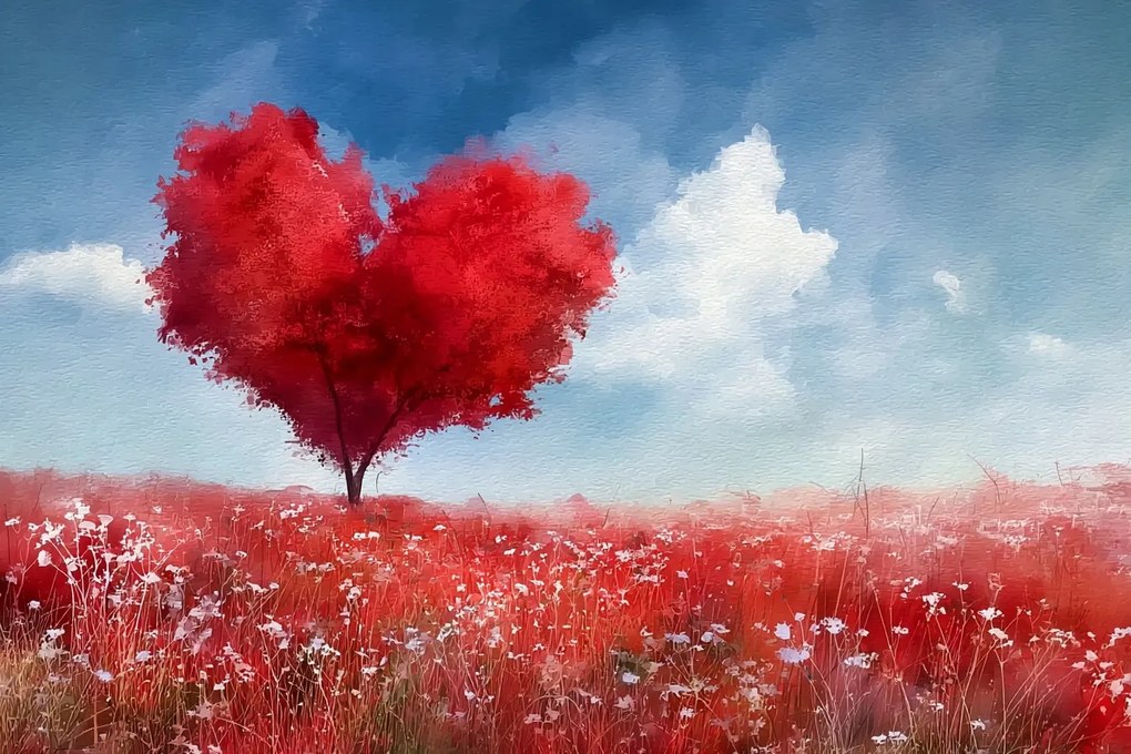 Fotótapéta Flizelina Tavasz Nyár Fa Rét Virágok Szív 368x254 ragasztó