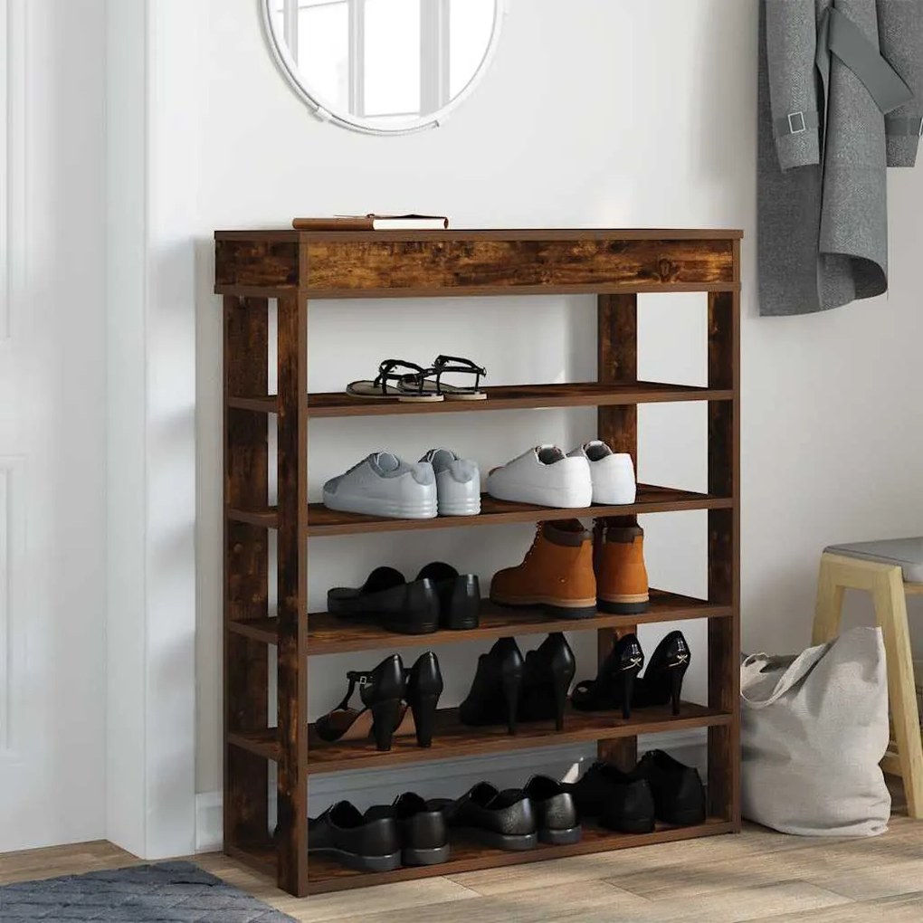 füstös tölgy színű szerelt fa cipőtartó 80x30x98 cm