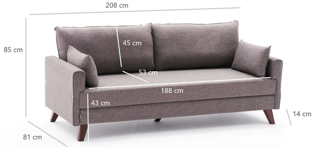 3 személyes kanapéágy Bella Sofa - Barna