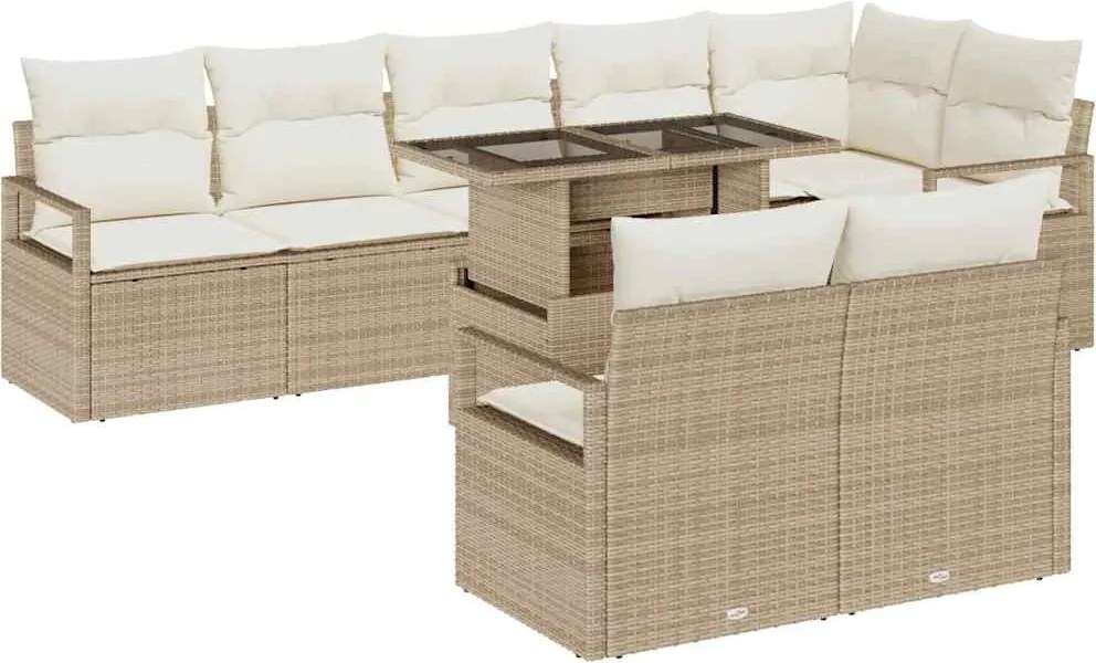 vidaXL Kerti Kanapé Szett párnával 9 pcs Beige és krém polirattan