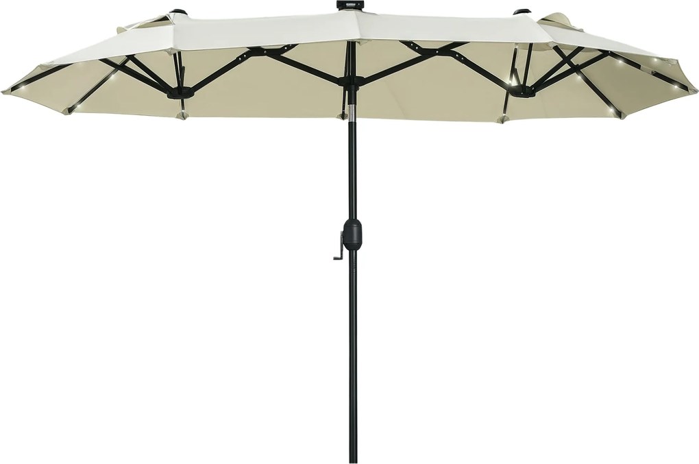 Outsunny Dupla Naposernyő, 295 x 219cm, LED Fényekkel Ellátott Naposernyő, Ovalis, Szélálló Kerti Napernyő, Masszív Piacernyő Állítható Dőlésszöggel,