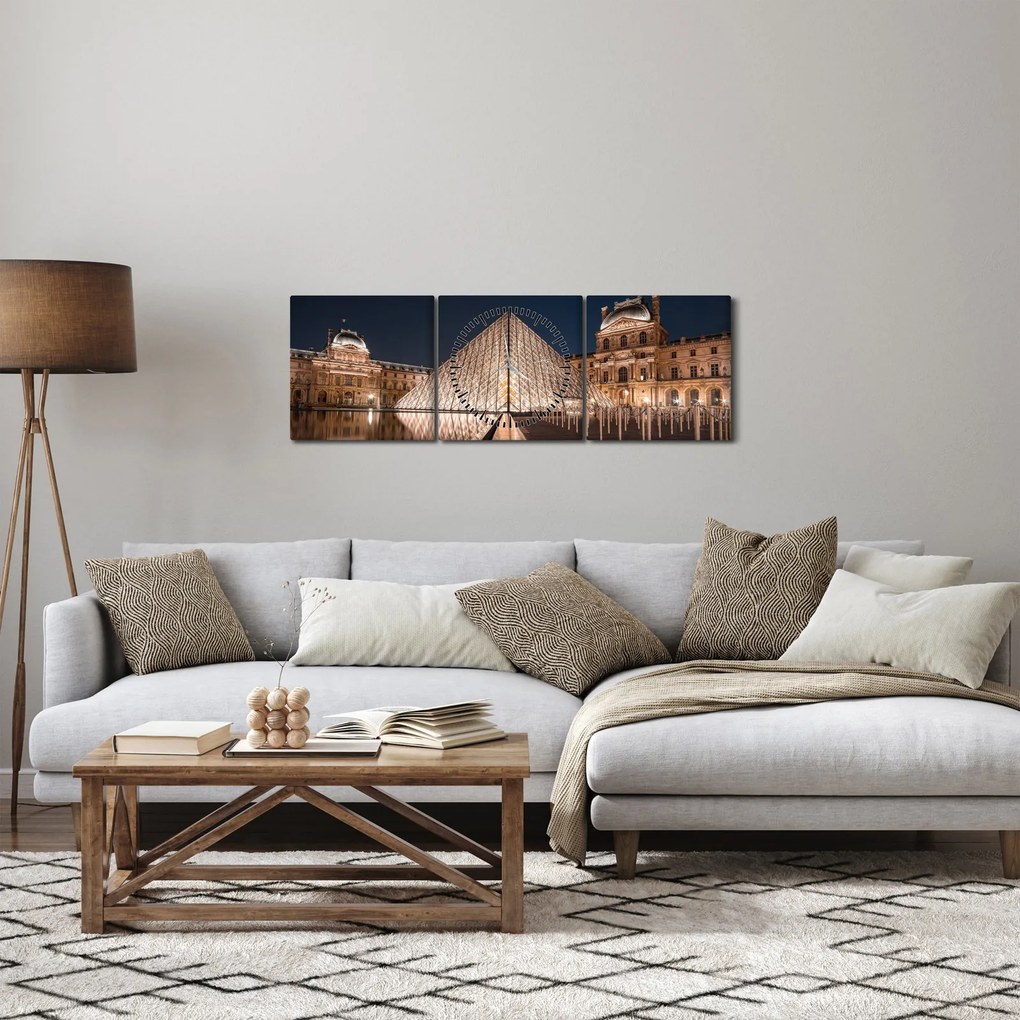 Kép - Louvre éjjel (órával) (90x30 cm)