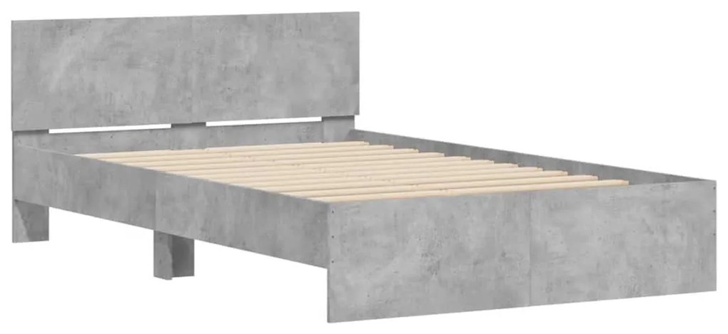 betonszürke ágykeret fejtámlával és LED-del 140x190 cm