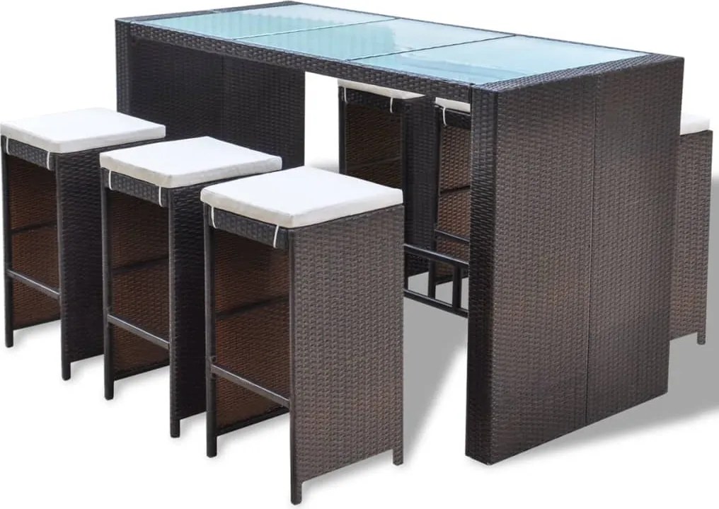 vidaXL 7 darabos barna polyrattan kerti bárszett párnákkal