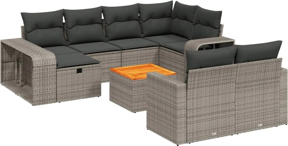vidaXL 11 részes szürke polyrattan kerti ülőgarnitúra párnákkal