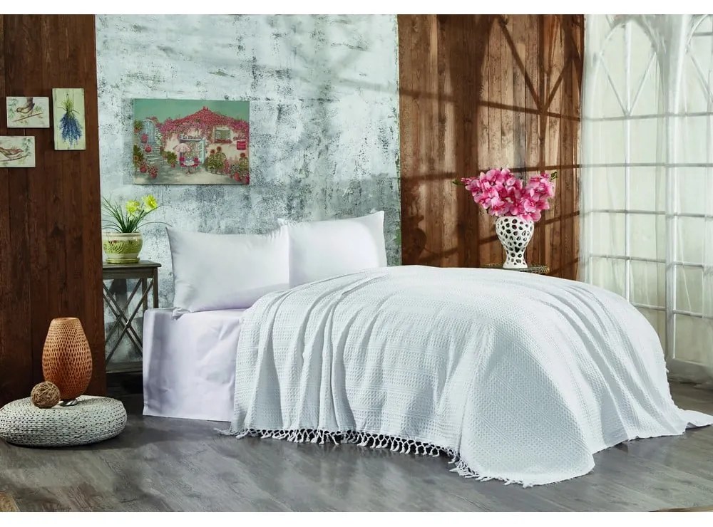 Fehér pamut ágytakaró franciaágyra 220x240 cm Lotus – Mijolnir