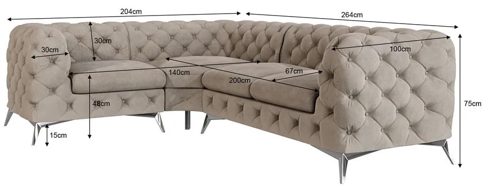 Szürkésbézs bársony sarokkanapé (bal oldali-L alakú) Chelsea – Ropez