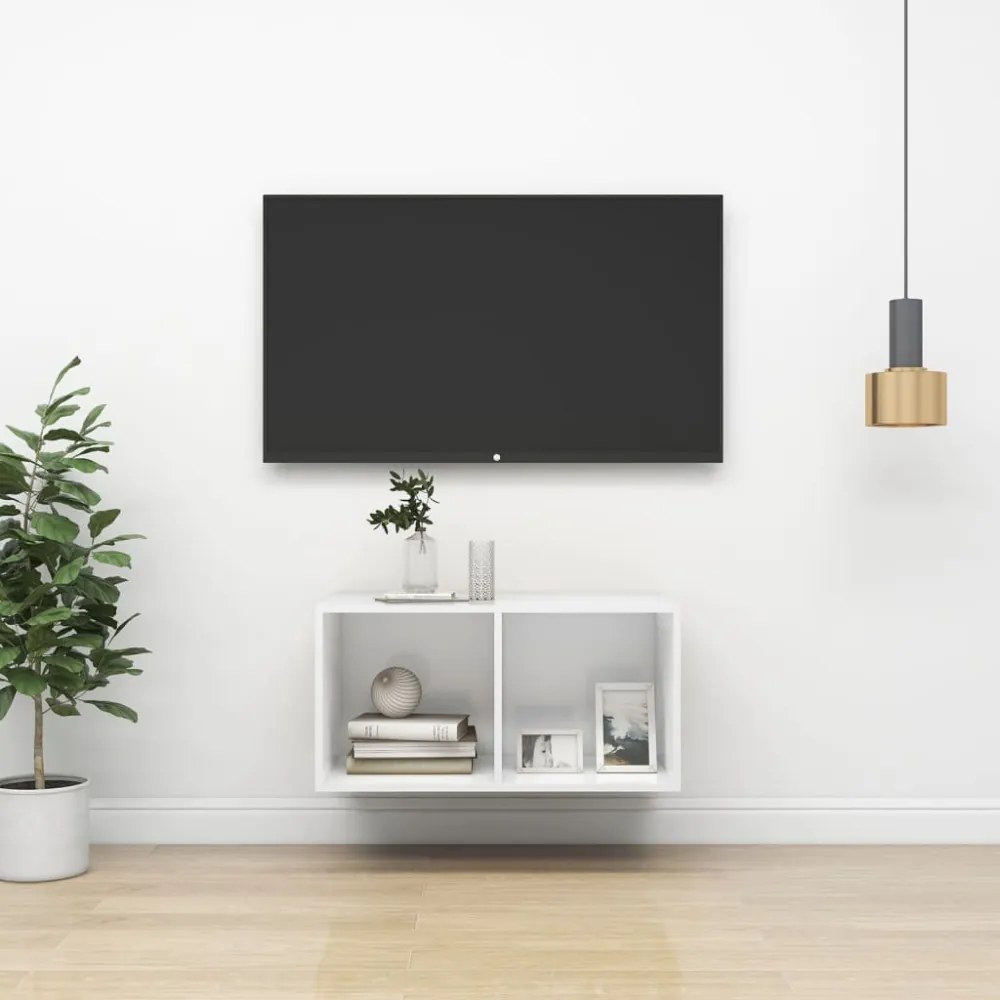 fehér szerelt fa falra szerelhető TV-szekrény 37 x 37 x 72 cm