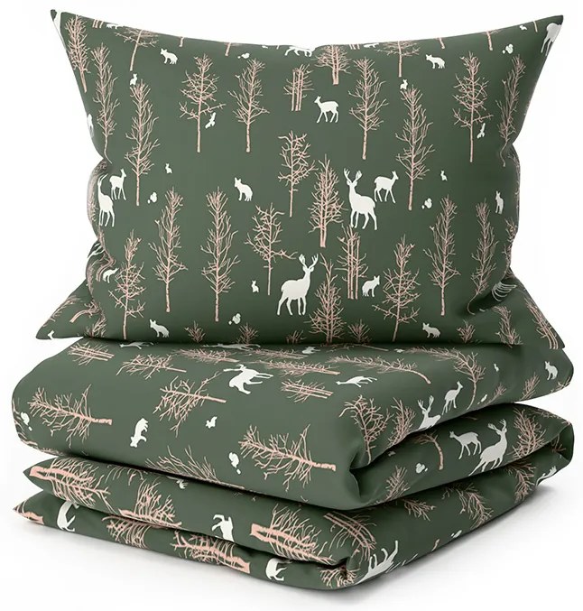 Mikroszálas ágyneműhuzat OAK DEER sötétzöld Ágyneműhuzat mérete: 2 db 70 x 90 cm | 200 x 220 cm