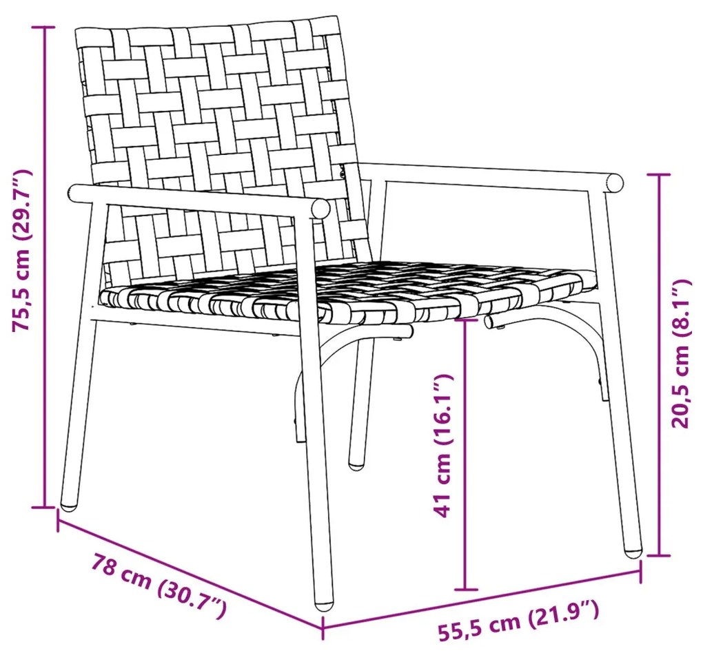 Kerti székek 2 db Fekete 79x56x73,5 cm Poly Rattan