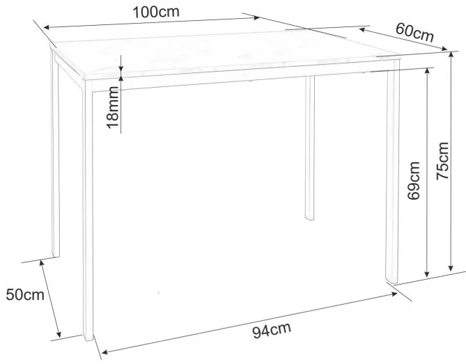 Étkezőgarnitúra 1 + 4, RAMOD asztal 100x60 cm fehér/tölgy dekor + fehér KITO szék
