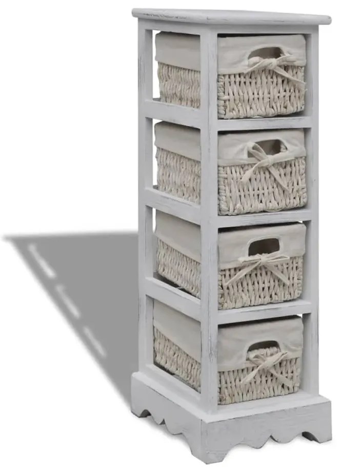 vidaXL fehér fa tárolóállvány 4 szőtt kosárral