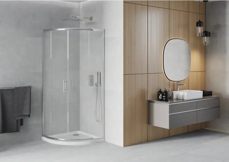 Mexen Rio zuhanykabin félkör alakú 80 x 80 cm, zúzmara, króm + Flat zuhanytálca, fehér - 863-080-080-01-30-4110