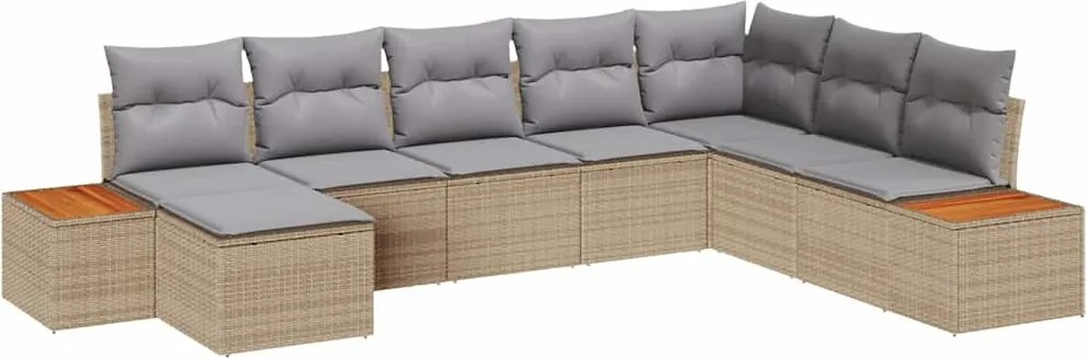 vidaXL Kerti Kanapé Szett 9 pcs Beige és Világosszürke Polyrattan