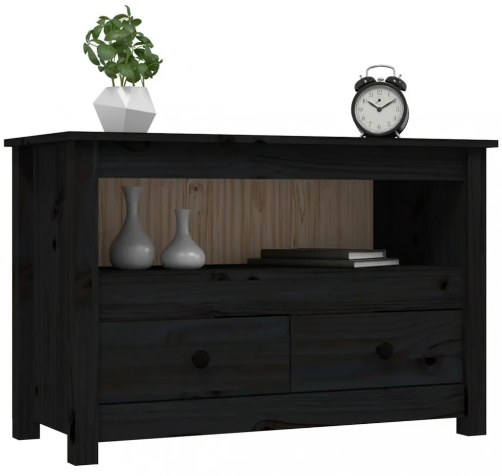 fekete tömör fenyőfa TV-szekrény 79 x 35 x 52 cm