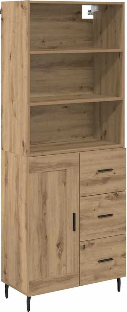 vidaXL Magasfiú Artisan tölgy 69,5 x 34 x 180 cm Műanyag Fa és Üveg