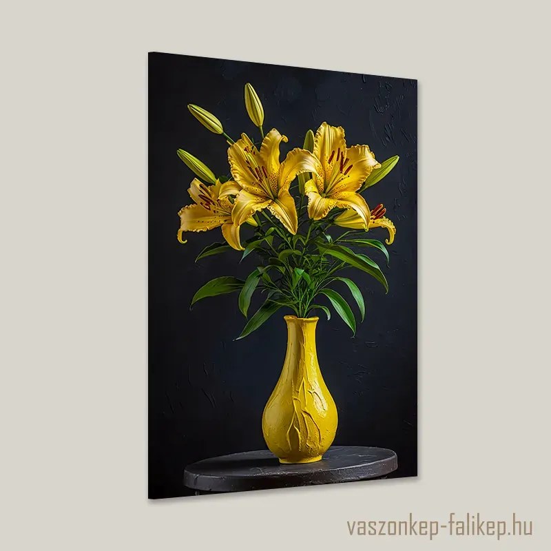 Sárga liliom csokor sárga vázában – elegáns prémium falikép 40x60cm