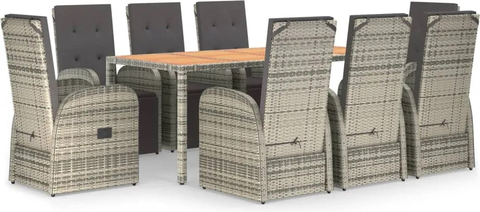 vidaXL 9 részes szürke polyrattan kerti étkezőgarnitúra párnával