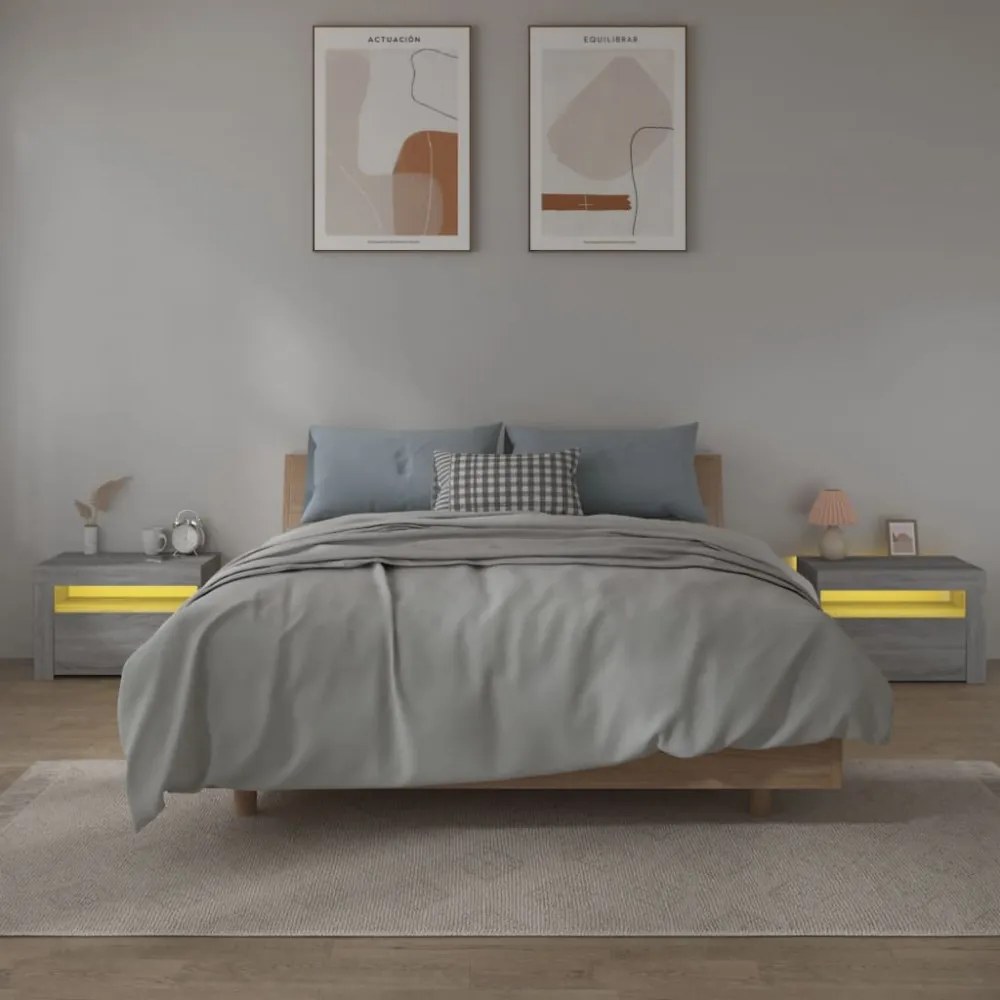 2 db szürke sonoma színű éjjeliszekrény LED-ekkel 60x35x40 cm