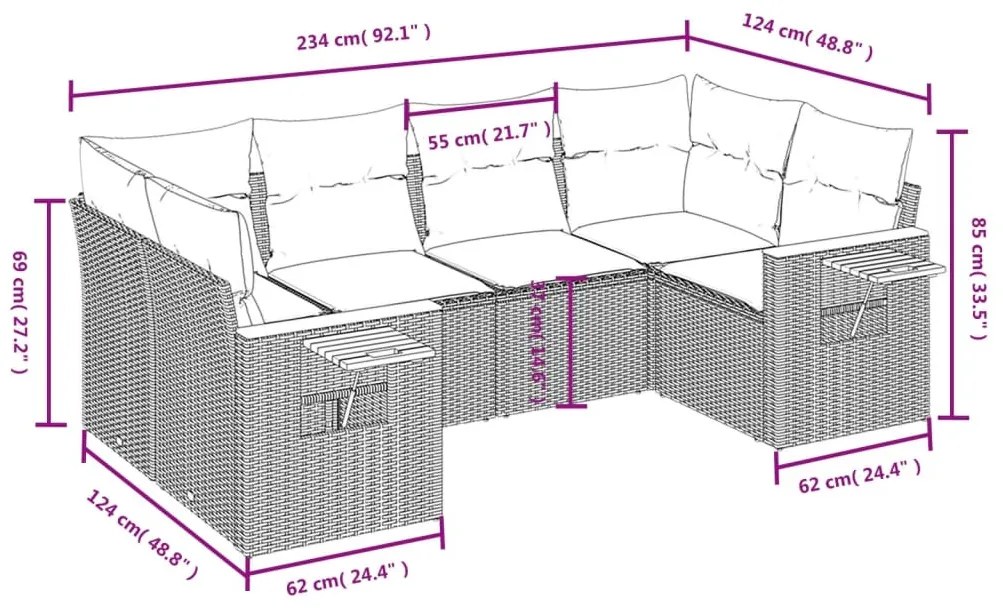 6 részes bézs polyrattan kerti ülőgarnitúra párnával