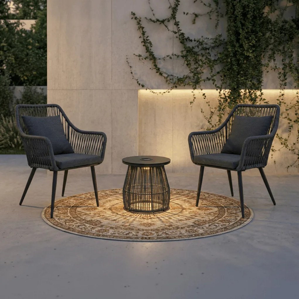 Kerti bútor szett 1+2, szolár világítással, fém, szürke, AZS-L1314 GREY