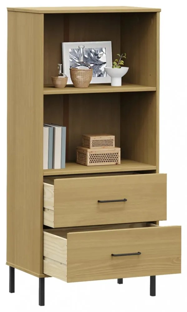 OSLO barna tömör fa könyvszekrény 2 fiókkal 60 x 35 x 128,5 cm