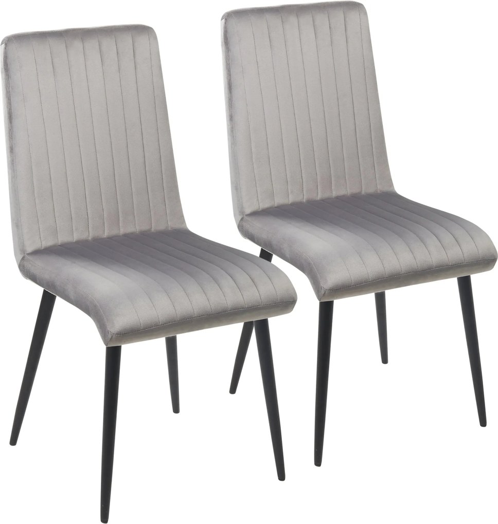 HOMCOM 2 db Kárpitozott, Velúr Hatású Szövet Étkezőszék, Konyhai Szék Acél Lábbal és Helytakarékos Kialakítással, 43x58x90 cm, Szürke és Fekete | Aoso