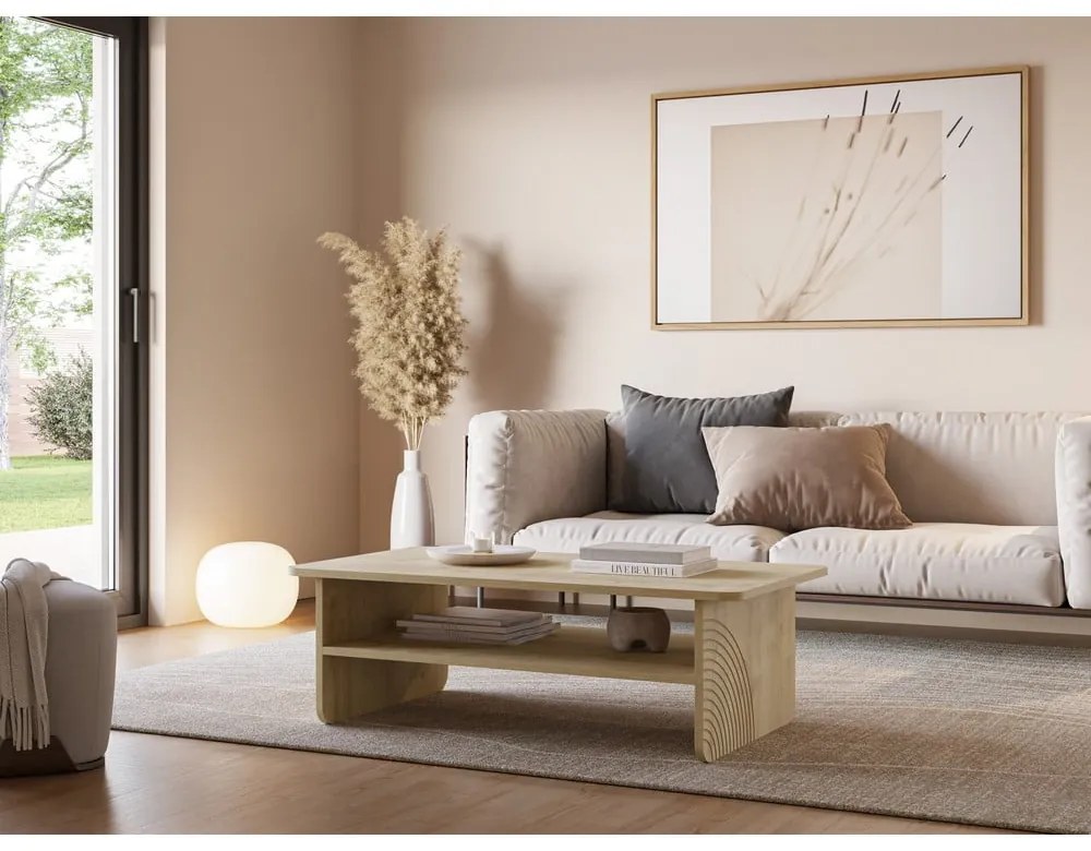 Natúr színű dohányzóasztal tölgyfa dekoros asztallappal 60x110 cm Daira – Marckeric