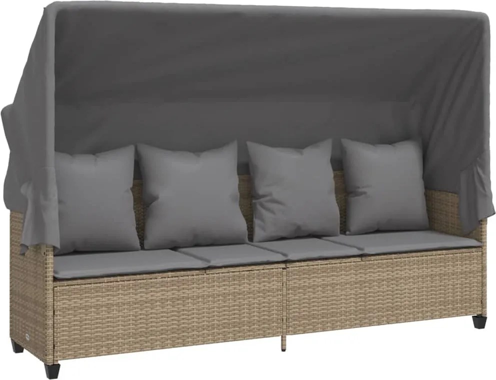 vidaXL bézs polyrattan napozóágy tetővel és párnával