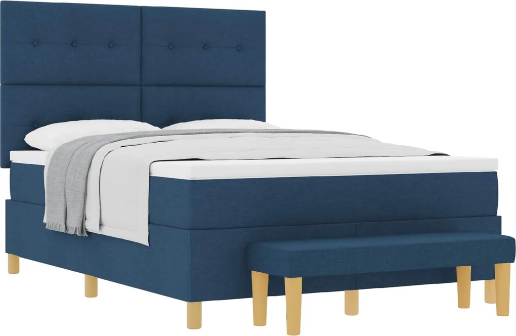 vidaXL Boxrugós ágy matracmal fejtámlával Kék 140 x 190 cm szövet