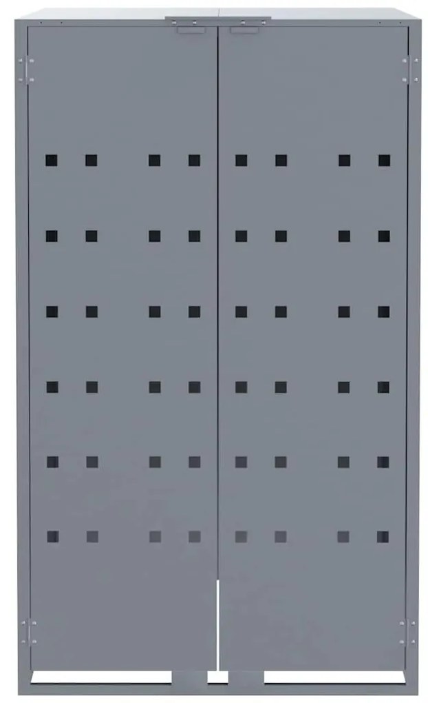 szürke acél kerekes tároló 2 szemeteskukához 138 x 79 x 117 cm