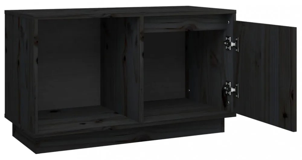 fekete tömör fenyőfa TV-szekrény 74x35x44 cm