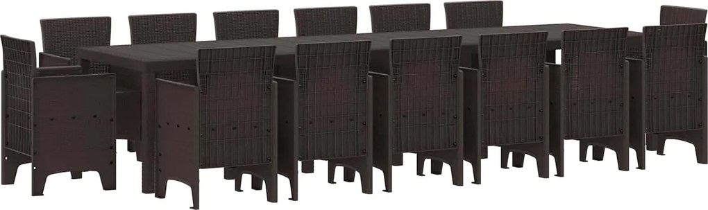 vidaXL Kert étkező szett 15 pcs Barna Polt rattan