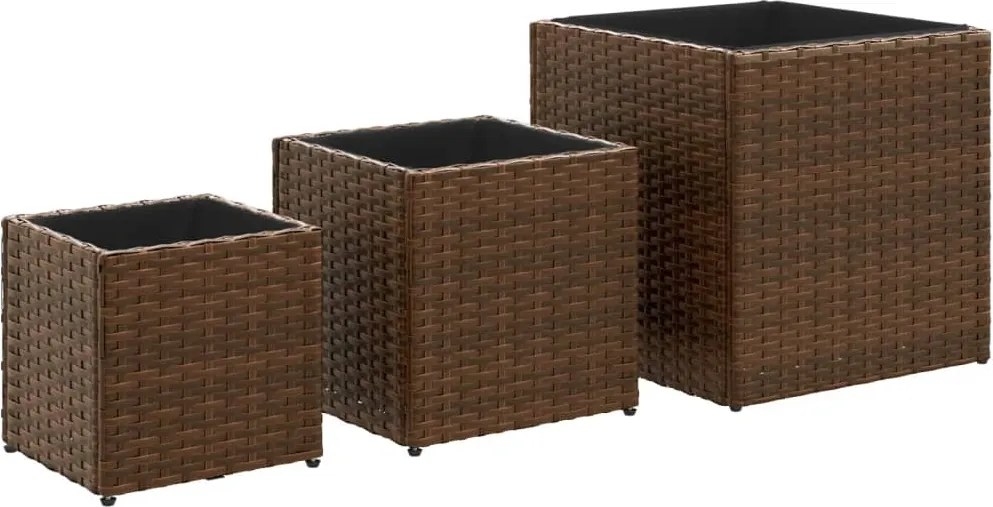 vidaXL 3 db barna polyrattan kerti ültetőláda