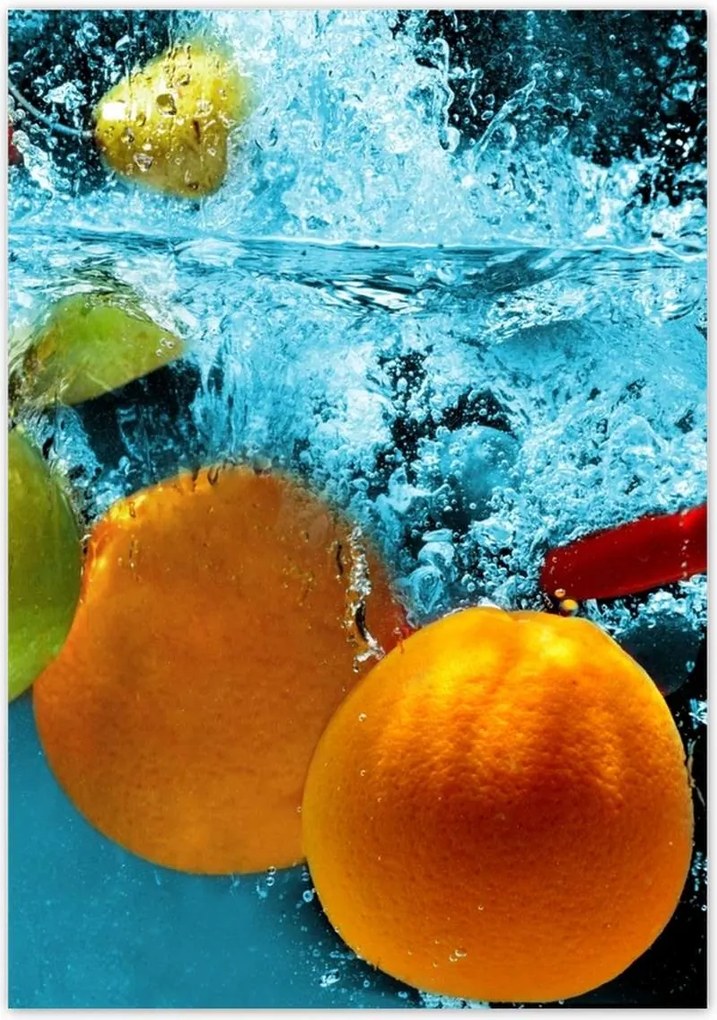 Poszterek 70x100 Kék csobbanás gyümölcsökkel