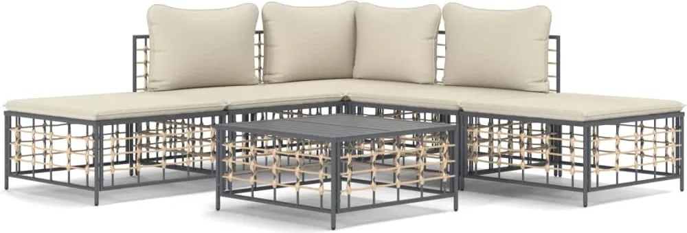 vidaXL 6 részes antracitszürke polyrattan kerti ülőgarnitúra párnákkal