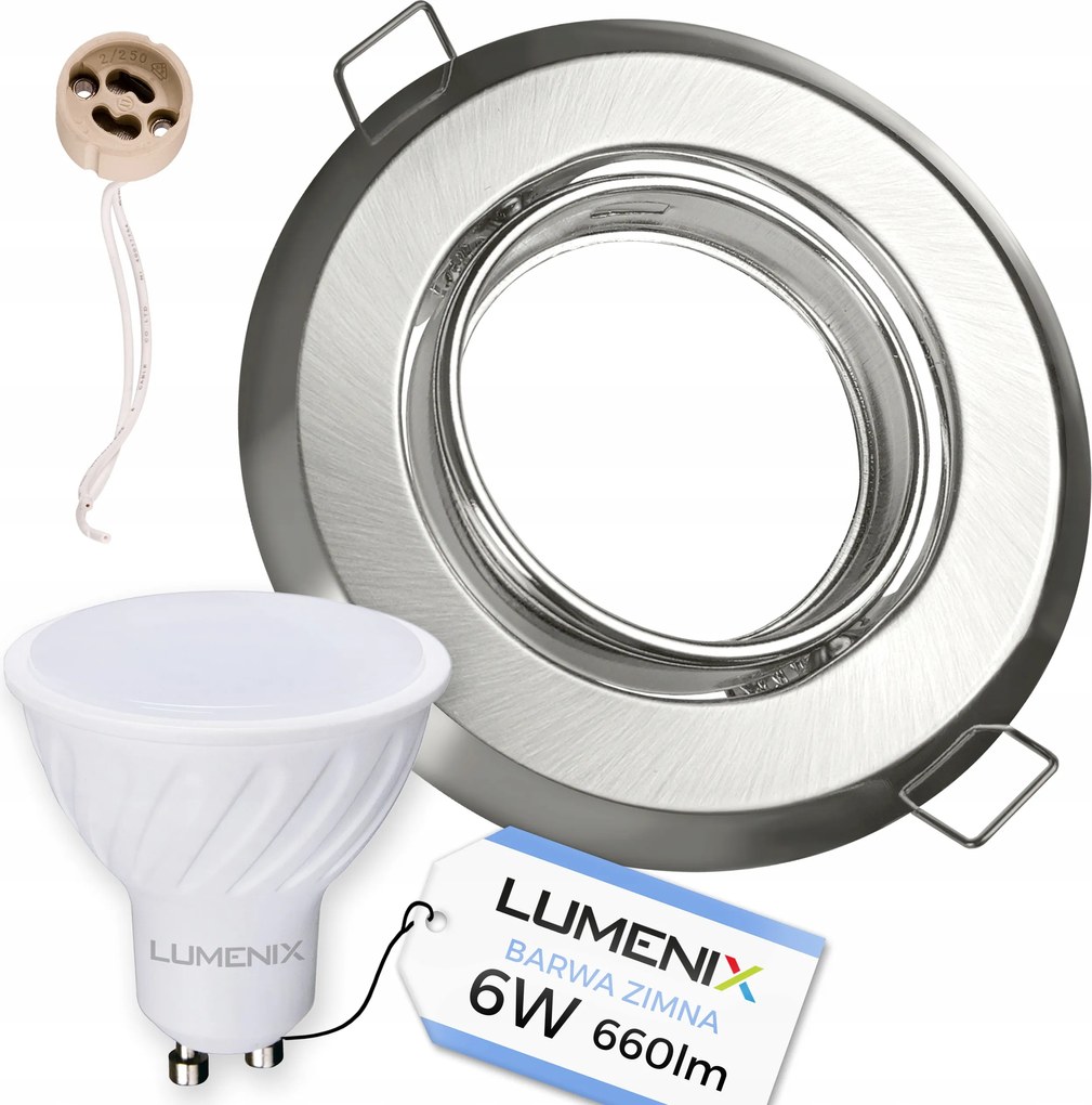 Halogén lámpatest szett Szatén Kerek izzó GU10 Led 6W Hideg