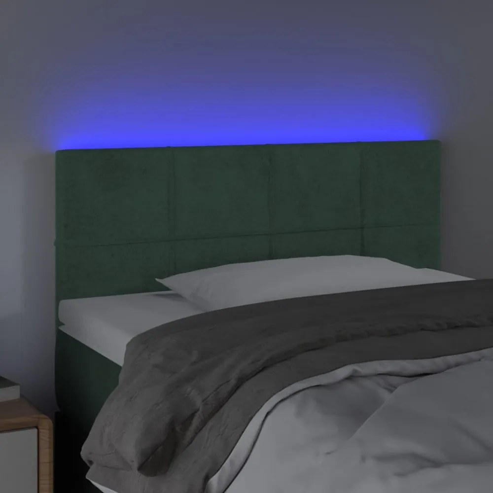 sötétzöld bársony LED-es fejtámla 90x5x78/88 cm