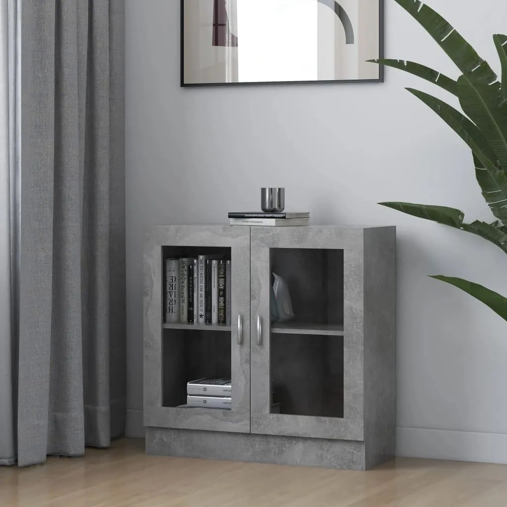 betonszürke szerelt fa vitrinszekrény 82,5 x 30,5 x 80 cm