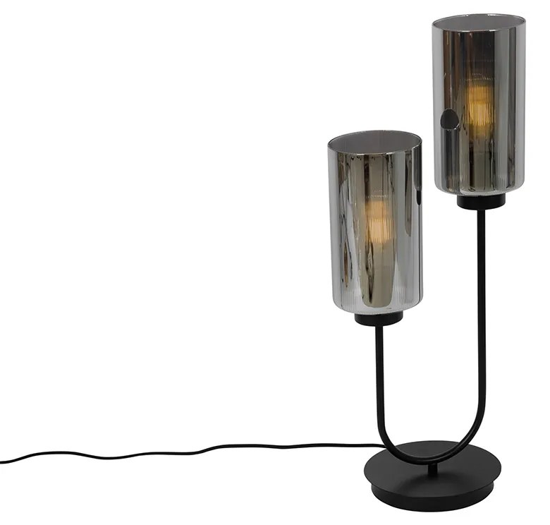 Art Deco asztali lámpa fekete füstüveggel 2-lámpás - Laura