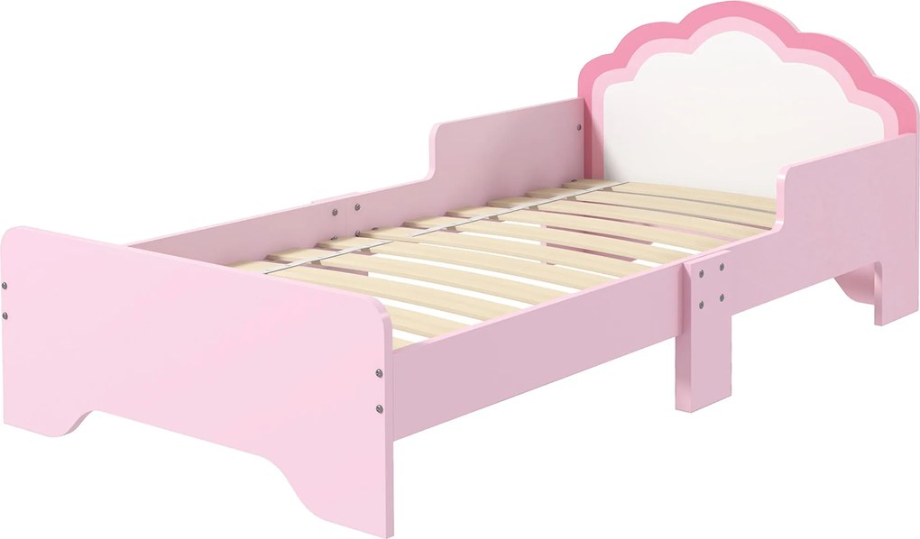 ZONEKIZ Gyermekágy 3-6 Éveseknek 143 x 74 x 55 cm Felhő Mintával - Rácsos Alap Tartozék, Modern Rózsaszín Szoba | Aosom