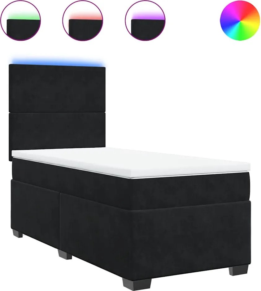 vidaXL fekete bársony rugós ágy matraccal 80 x 200 cm