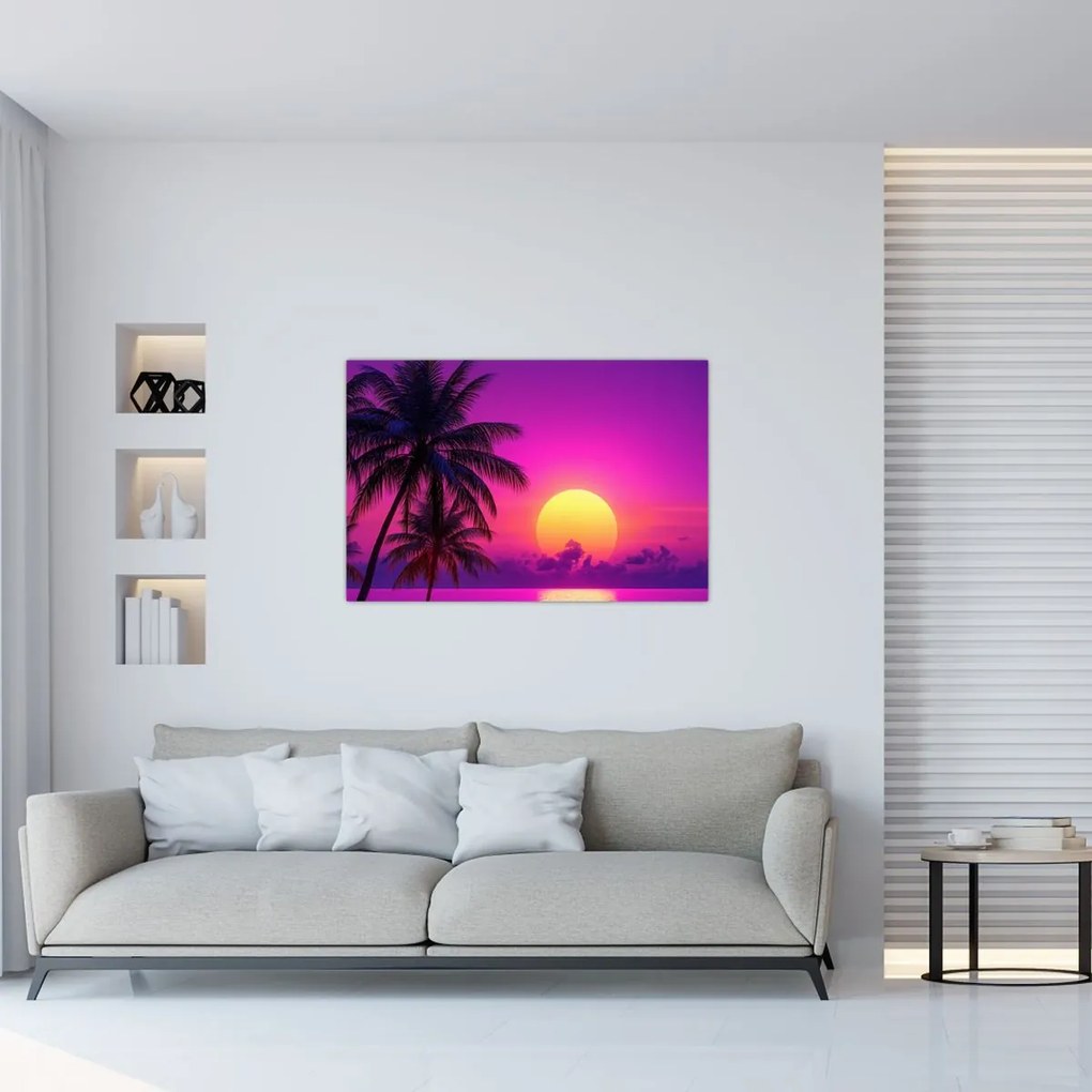 Kép - Lila naplemente pálmafával (90x60 cm)