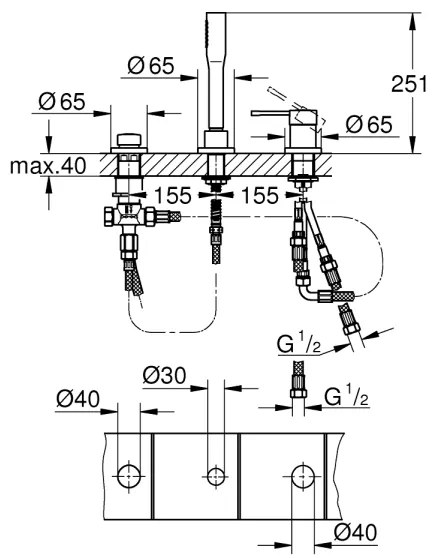 GROHE 19976001 - ESSENCE háromlyukú kádcsaptelep-kombináció, fényes króm