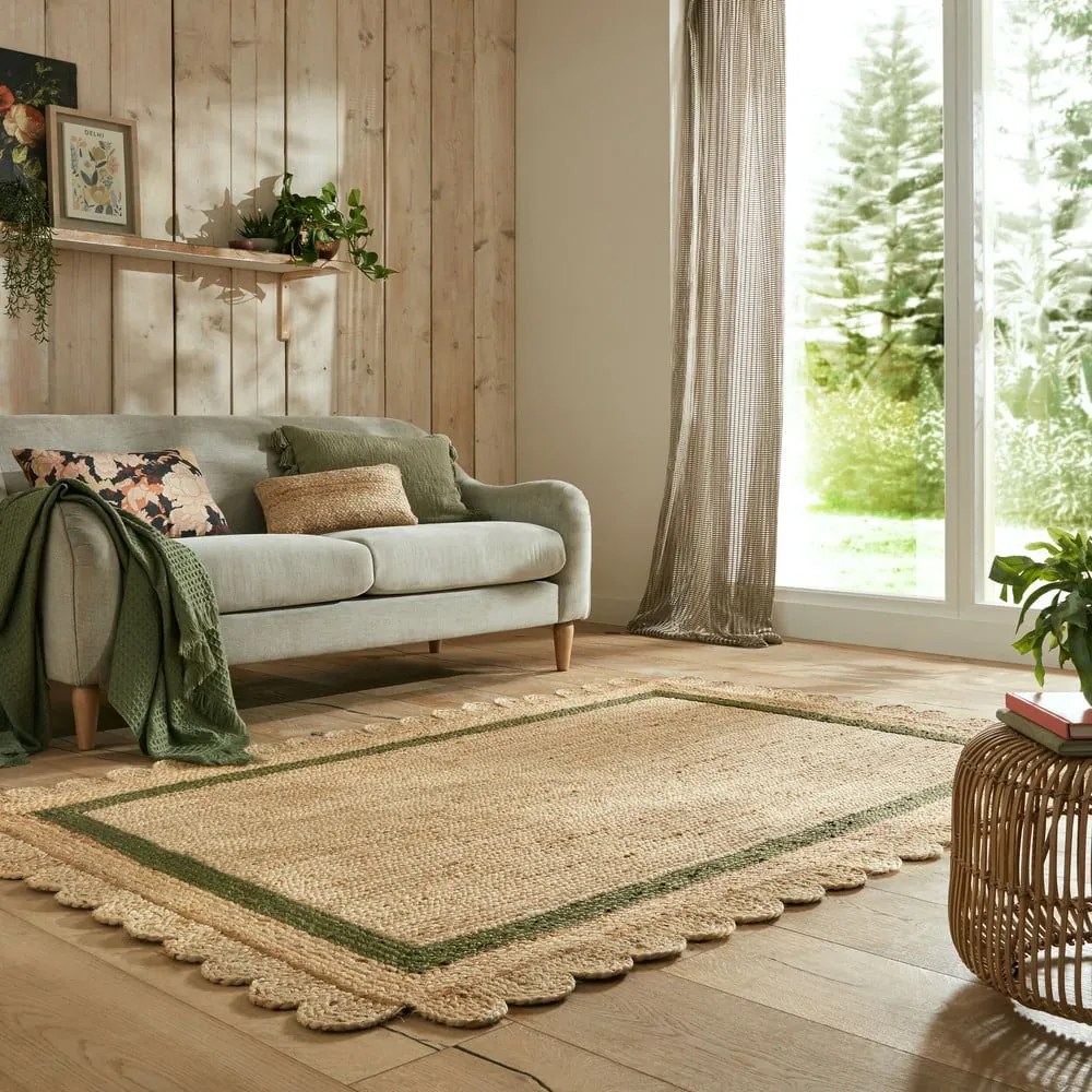 Sötétzöld-natúr színű kézi szövésű juta szőnyeg 200x290 cm Grace Green – Flair Rugs