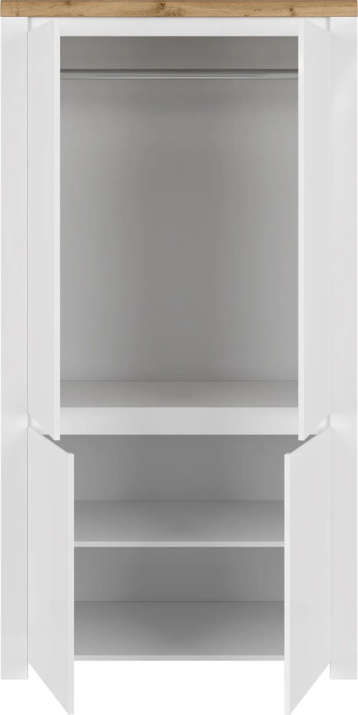 Szekrény 4D, fényes fehér/wotan tölgy, VILGO