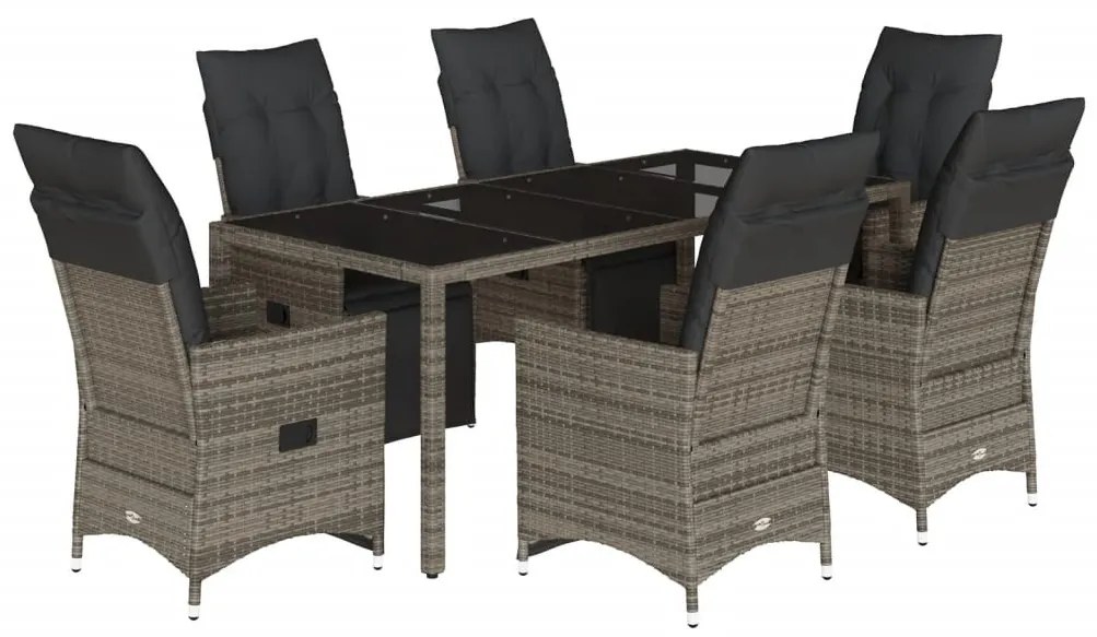 7 részes szürke polyrattan kerti bisztrógarnitúra párnákkal