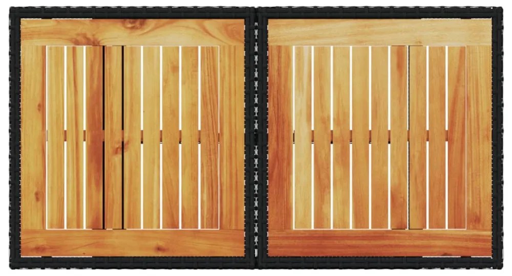 fekete polyrattan és akácfa kerti asztal 100 x 55 x 73 cm
