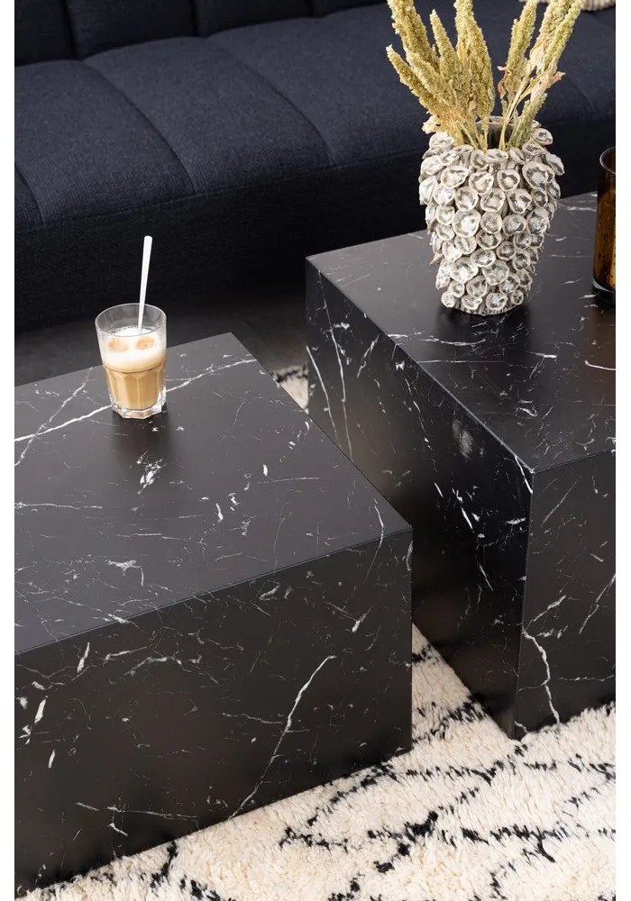 Fekete dohányzóasztal szett márvány dekorral, 2 db-os 58x58 cm Dice – Actona